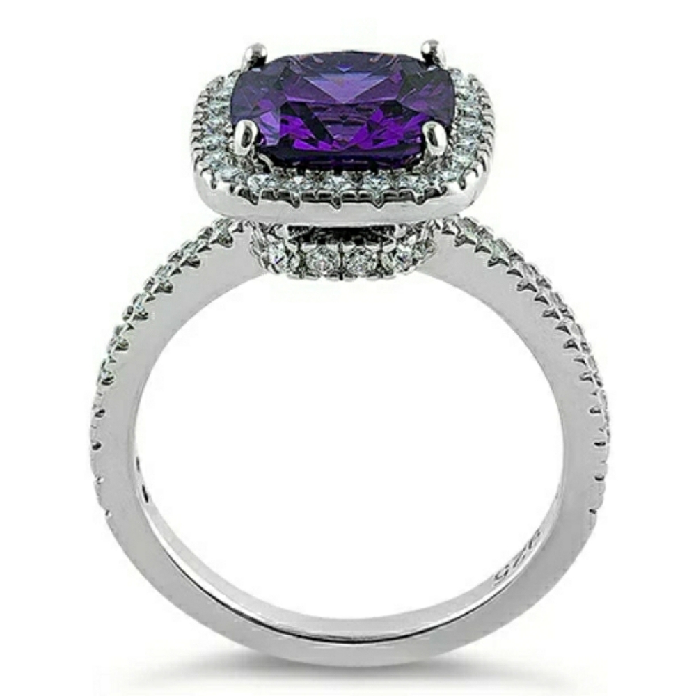 925 Sterling Silver Cushion Ameth Engagement Ring